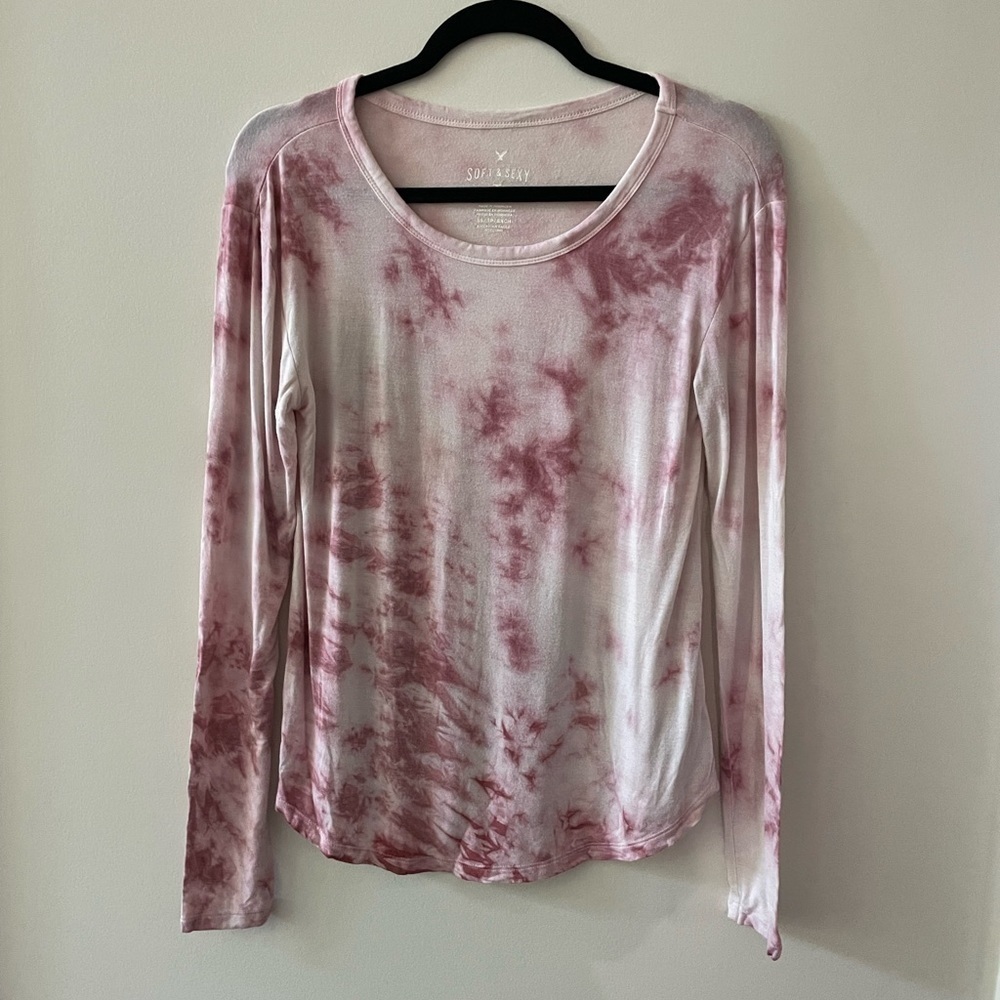 AMERICAN EAGLE OUTFITTERS “Super Sexy” Pink Tie Dye long Sleeve Shirt Size XS